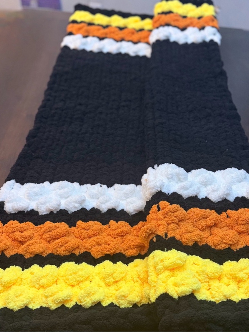 handmade chunky knit candy corn bobble stitch halloween throw blanket 45x60